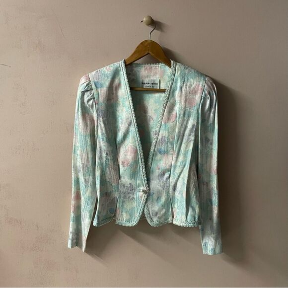 Vintage Nah Nah Collections Light Blue|Pink|Cream Floral Print Blazer EUC Sz. 8 - Picture 1 of 11